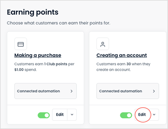 Edit earning points