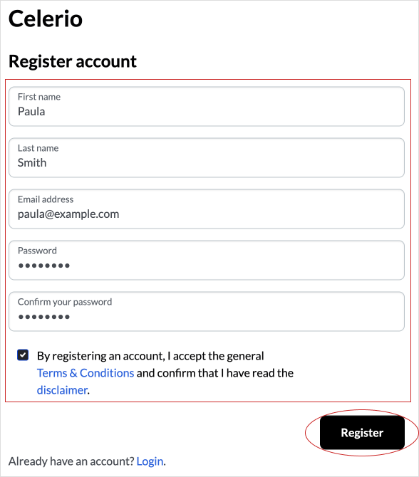  To create a Lightspeed eCom C-Series account, customers must enter their first and last name, email address, telephone number, password, and accept the terms and conditions.