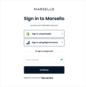 Instructions for additional users to set up their new login. First, open your email inbox. Then, log in to your Marsello account using your existing login credentials.