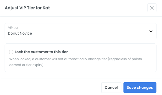Under the VIP Tier drop-down, select the VIP Tier you’d like to assign to the customer. Note: You can move them up or down through tiers using this setting.