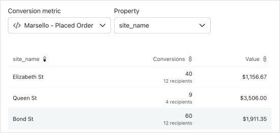 alt-text: Here you can analyze:  Items: View a list of products purchased as a result of this campaign. Platform: Compare the performance between your POS platform channel and online platform channel. Site_name: See a list of all POS locations and online stores (if syncing eCommerce orders from Marsello).
