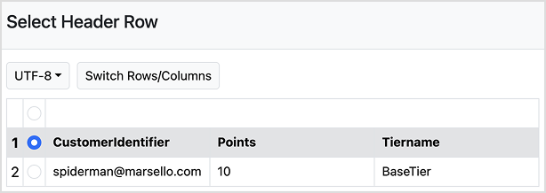 Select header row